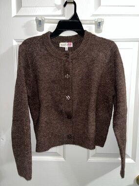 Hazel & Olive Brown Button-Front Knit Cardigan